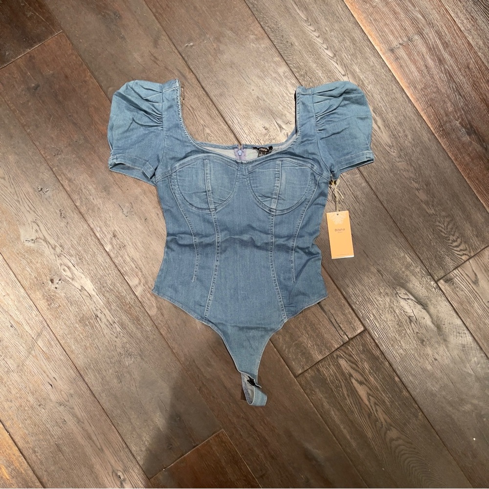 Elegant Blue Denim Bodysuit